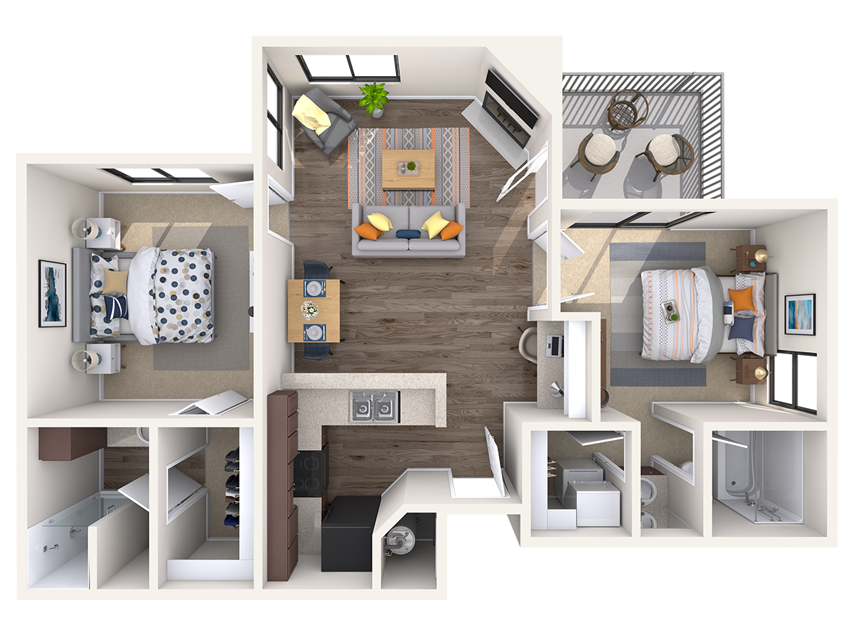 Floor plan for 2 beds, 2 baths, 924 sqft